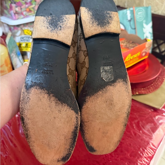 Gucci Brown GG Canvas Loafers with Burgundy Trim & Gold Horsebit - Picture 6 of 8